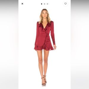Lovers and Friends X Revolve Flynn dress holiday party maroon wine wrap dress